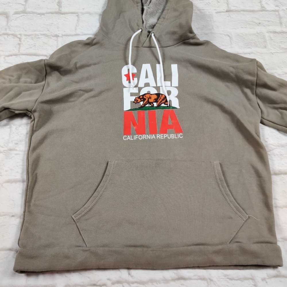 California Republic womens hooded sweatshirt graphic hoodie Cali bear taupe sz L - Picture 4 of 6